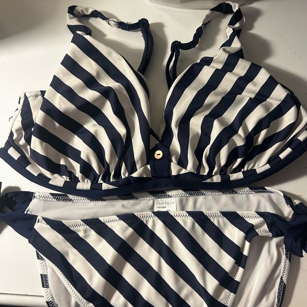 Navy and White Striped Bikini Set *3 PIECES!*